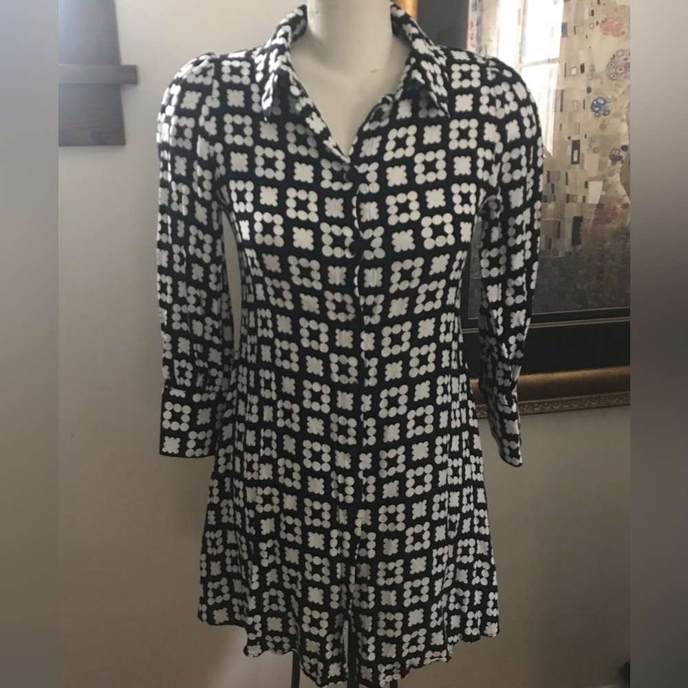 Zara Black & White Patterned Dress/Tunic - Size Medium